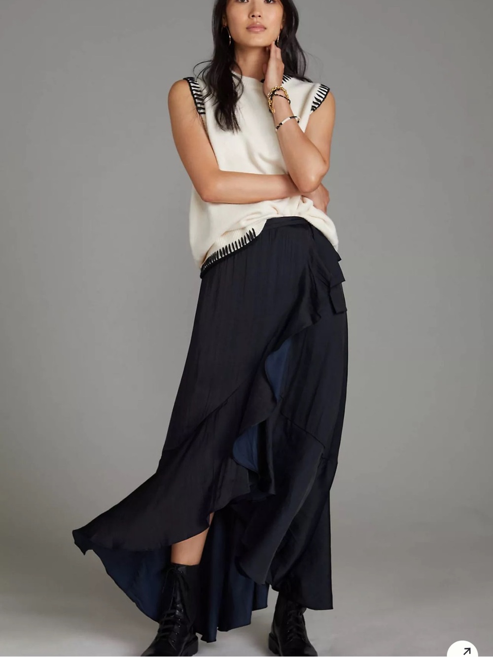Maeve by Anthropologie Ruffle Wrap Midi Skirt in Black small